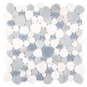 Sivera Sliced Marble and Glass Sky Blue Mosaic Tile – 12" x 12”