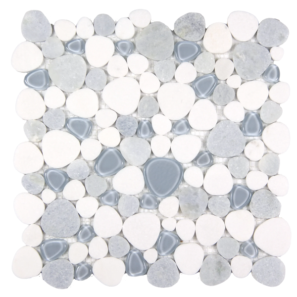 Sivera Sliced Marble and Glass Sky Blue Mosaic Tile – 12" x 12”