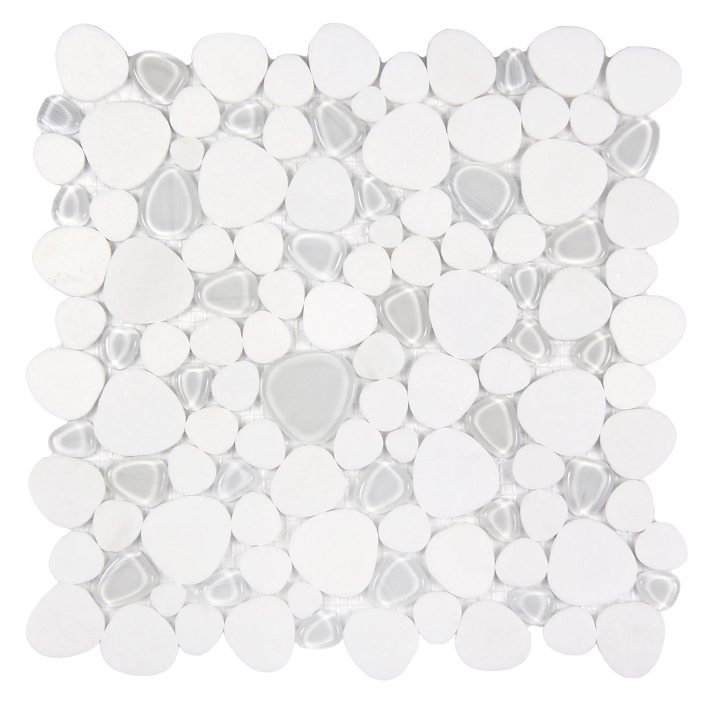Sivera Sliced Marble and Glass White Mosaic Tile – 12" x 12”