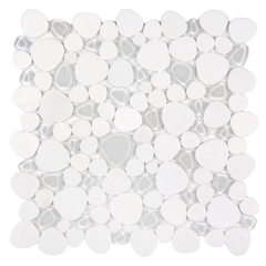 Sivera Sliced Marble and Glass White Mosaic Tile – 12" x 12”