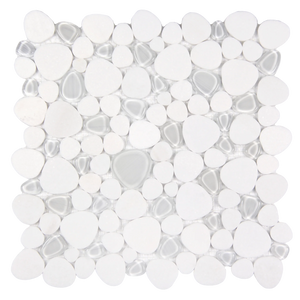 Sivera Sliced Marble and Glass White Mosaic Tile – 12" x 12”