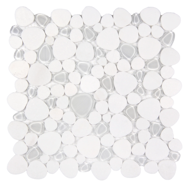 Sivera Sliced Marble and Glass White Mosaic Tile – 12" x 12”