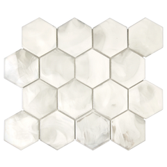 Tirra Hexagon Ivory Hot Glass Mosaic Tile – 11" x 12.6"