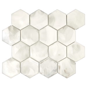 Tirra Hexagon Ivory Hot Glass Mosaic Tile – 11" x 12.6"