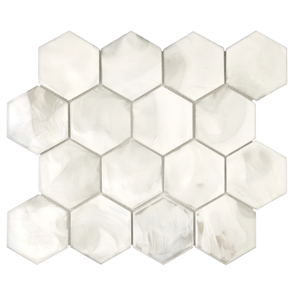 Tirra Hexagon Ivory Hot Glass Mosaic Tile – 11" x 12.6"