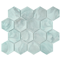 Tirra Hexagon Sage Green Hot Glass Mosaic Tile – 11" x 12.6"