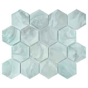 Tirra Hexagon Sage Green Hot Glass Mosaic Tile – 11" x 12.6"