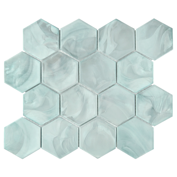 Tirra Hexagon Sage Green Hot Glass Mosaic Tile – 11" x 12.6"