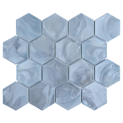 Tirra Hexagon Slate Blue Hot Glass Mosaic Tile – 11" x 12.6"