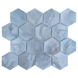 Tirra Hexagon Slate Blue Hot Glass Mosaic Tile – 11" x 12.6"
