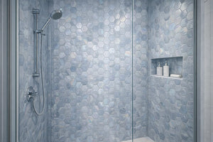 Tirra Hexagon Slate Blue Hot Glass Mosaic Tile – 11" x 12.6"
