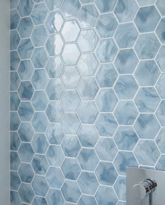 Tirra Hexagon Slate Blue Hot Glass Mosaic Tile – 11" x 12.6" - Sample