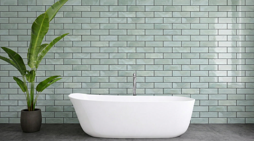 Tirra 2x8 Subway Sage Green Hot Glass Mosaic Tile – 15.6" x 11.5"