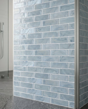 Tirra 2x8 Subway Slate Blue Hot Glass Mosaic Tile – 15.6" x 11.5"