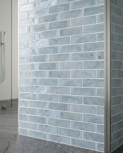 Tirra 2x8 Subway Slate Blue Hot Glass Mosaic Tile – 15.6" x 11.5" - Sample