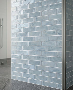 Tirra 2x8 Subway Slate Blue Hot Glass Mosaic Tile – 15.6" x 11.5" - Sample