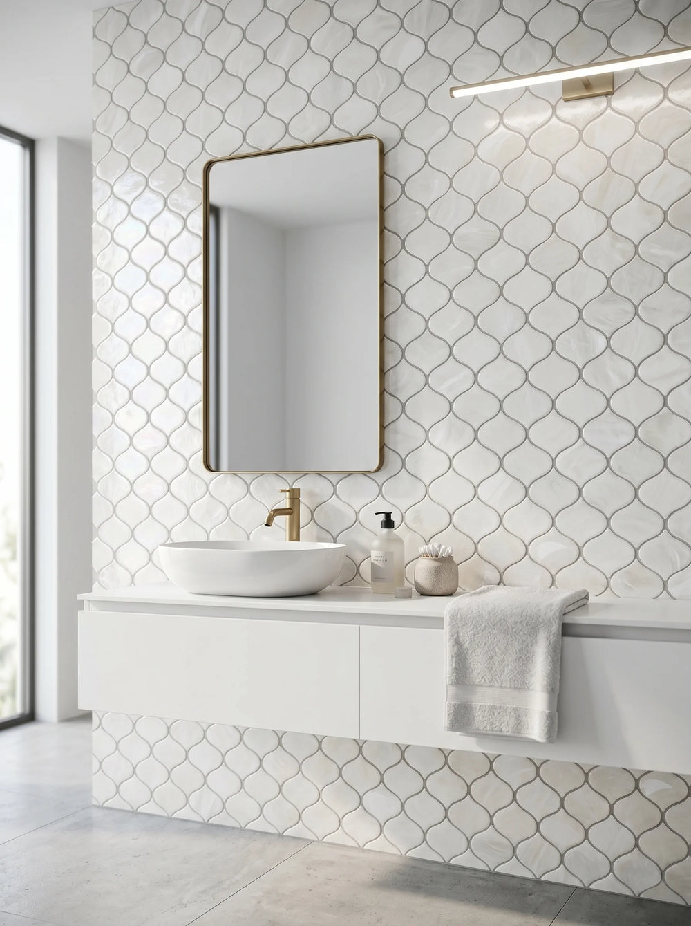 Tirra Teardrop Ivory Hot Glass Mosaic Tile – 10" x 9.75"