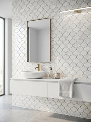 Tirra Teardrop Ivory Hot Glass Mosaic Tile – 10" x 9.75"