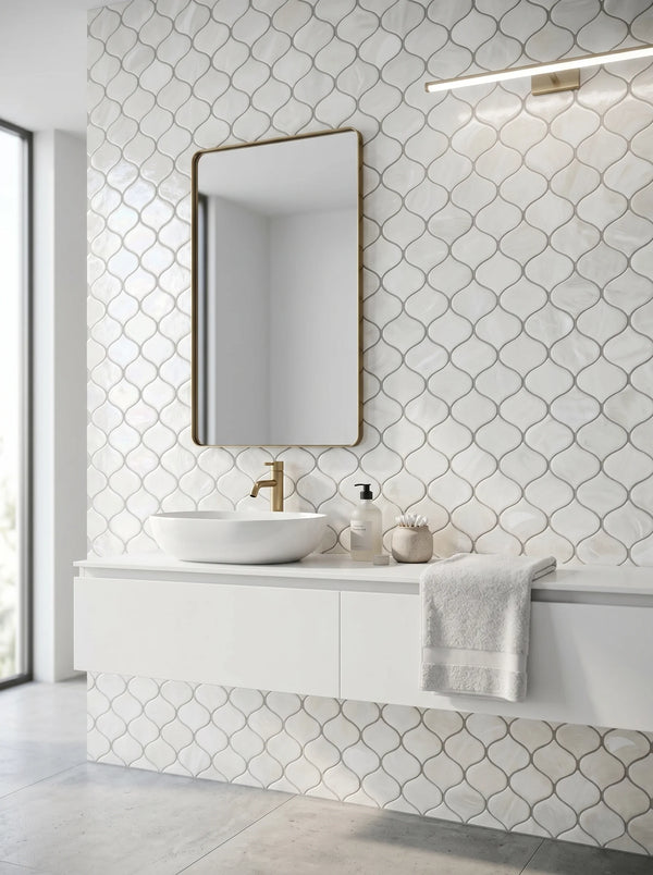 Tirra Teardrop Ivory Hot Glass Mosaic Tile – 10" x 9.75"