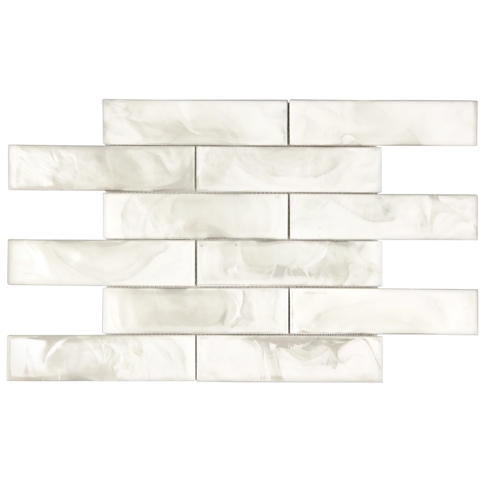 Tirra 2x8 Subway Ivory Hot Glass Mosaic Tile – 15.6" x 11.5"