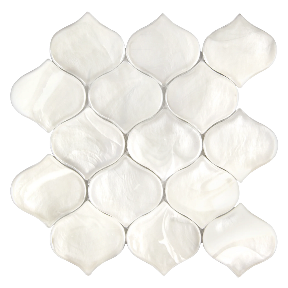 Tirra Teardrop Ivory Hot Glass Mosaic Tile – 10" x 9.75"
