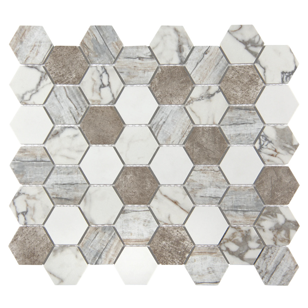 Vistan Hexagon Brown Matte Recycled Glass Mosaic Tile – 11" x 12.7”