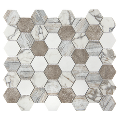 Vistan Hexagon Brown Matte Recycled Glass Mosaic Tile – 11" x 12.7”