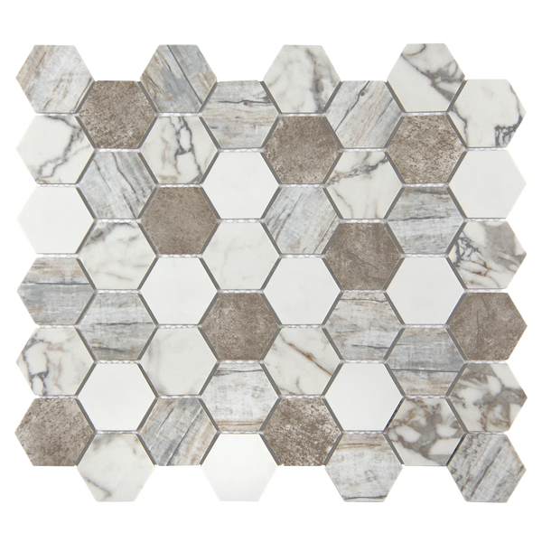Vistan Hexagon Brown Matte Recycled Glass Mosaic Tile – 11" x 12.7”