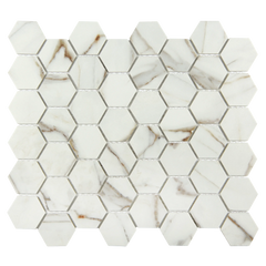 Vistan Hexagon Calacatta Gold Matte Recycled Glass Mosaic Tile – 11" x 12.7”