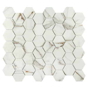 Vistan Hexagon Calacatta Gold Matte Recycled Glass Mosaic Tile – 11" x 12.7”