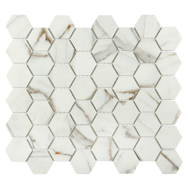 Vistan Hexagon Calacatta Gold Matte Recycled Glass Mosaic Tile – 11" x 12.7”