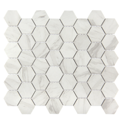 Vistan Hexagon Calacatta Grey Matte Recycled Glass Mosaic Tile – 11" x 12.7”