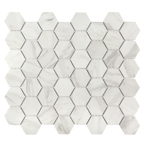 Vistan Hexagon Calacatta Grey Matte Recycled Glass Mosaic Tile – 11" x 12.7”