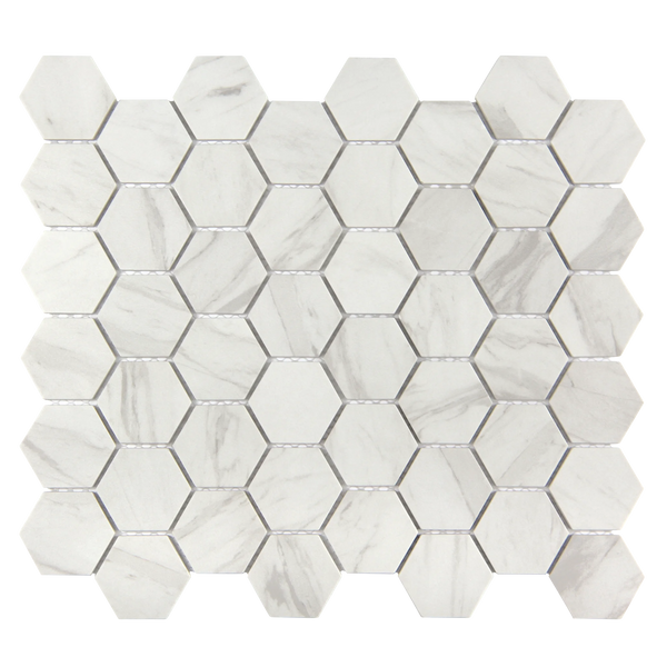 Vistan Hexagon Calacatta Grey Matte Recycled Glass Mosaic Tile – 11" x 12.7”