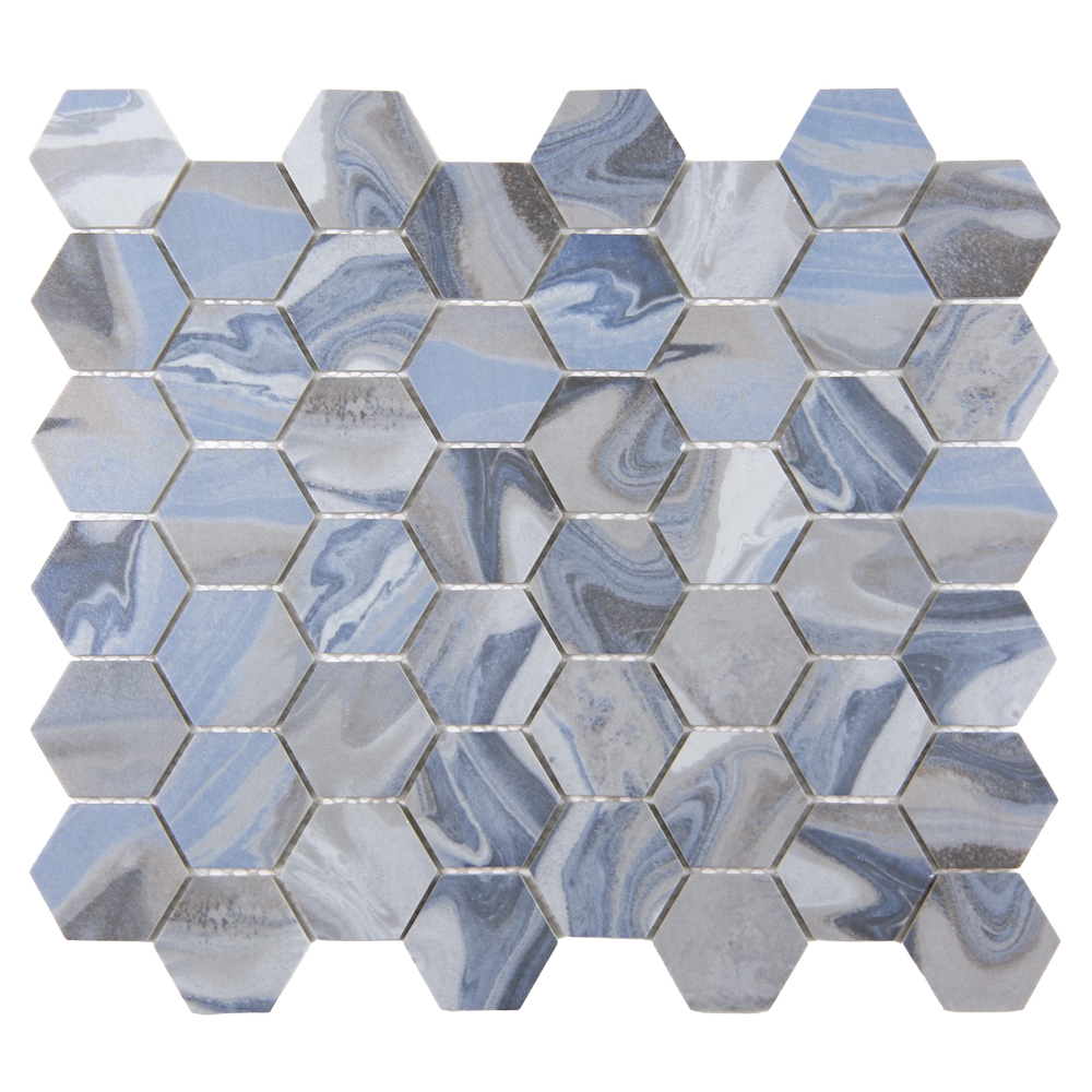 Vistan Hexagon Cobalt Blue Matte Recycled Glass Mosaic Tile – 11" x 12.7”