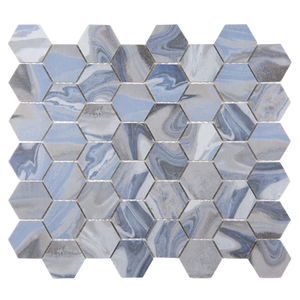 Vistan Hexagon Cobalt Blue Matte Recycled Glass Mosaic Tile – 11" x 12.7”
