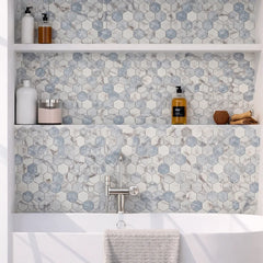 Vistan Hexagon Sky Blue Matte Recycled Glass Mosaic Tile – 11" x 12.7” - Sample