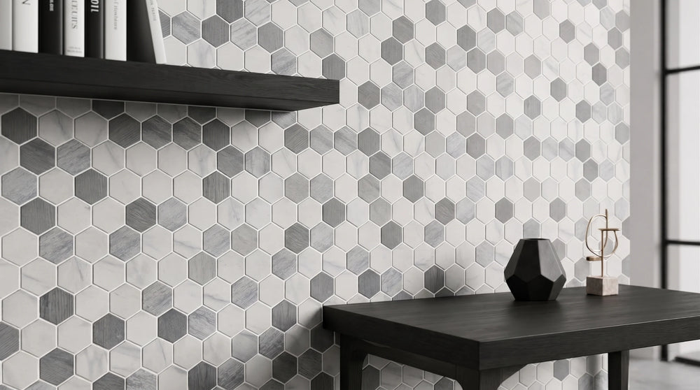 Vistan Hexagon Smoke Grey Matte Recycled Glass Mosaic Tile – 11" x 12.7”