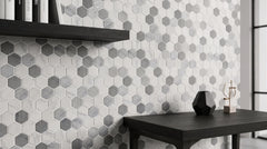 Vistan Hexagon Smoke Grey Matte Recycled Glass Mosaic Tile – 11" x 12.7” - Sample