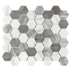 Vistan Hexagon Smoke Grey Matte Recycled Glass Mosaic Tile – 11" x 12.7”