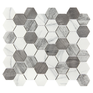 Vistan Hexagon Smoke Grey Matte Recycled Glass Mosaic Tile – 11" x 12.7”