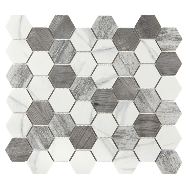 Vistan Hexagon Smoke Grey Matte Recycled Glass Mosaic Tile – 11" x 12.7”